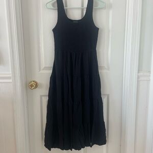 Women's Black Smocked Maxi Dress - Casual Tank Style